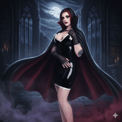 Black latex mini dress with white contrast trim and sailor collar.