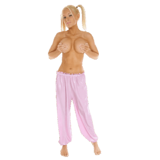 Pink latex rubber long bloomers, handmade in London by Latexandlovers. Loose-fit latex trousers designed for comfort and style.
