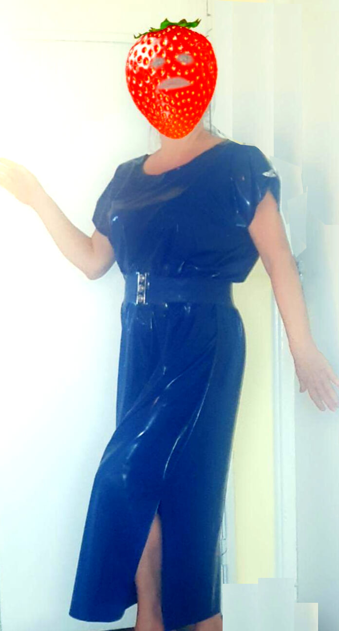 latex long blue dress