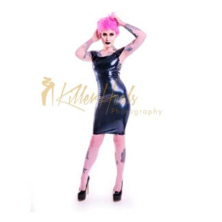 latex off shoulder dress