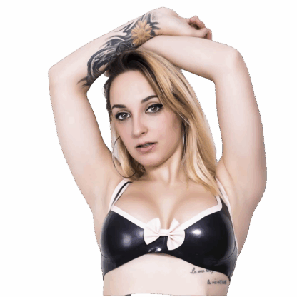 Model wearing black latex bra – handmade latex lingerie UK by Latexandlovers