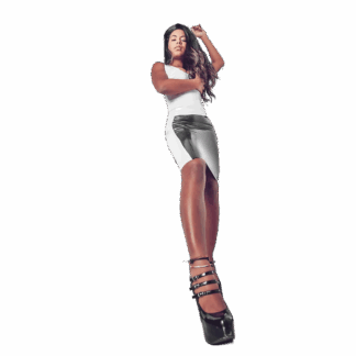 Model wearing black latex pencil skirt with high waist – handmade Susanna latex skirt UK