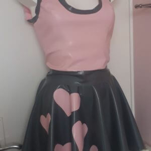 latex outfit with hearts