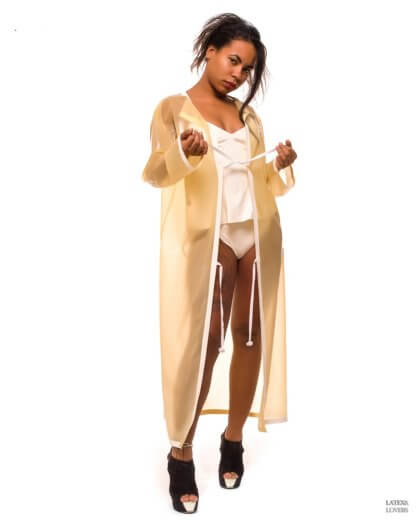 Latex DRESSING GOWN in transparent natural colour.