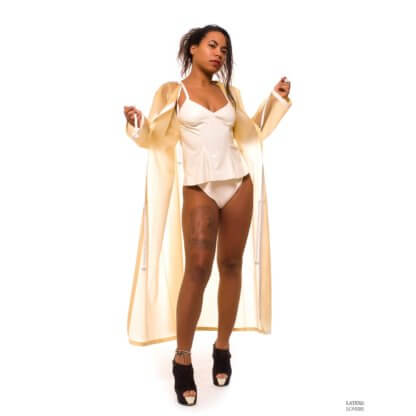 Latex LONG DRESSING GOWN in transparent natural colour.