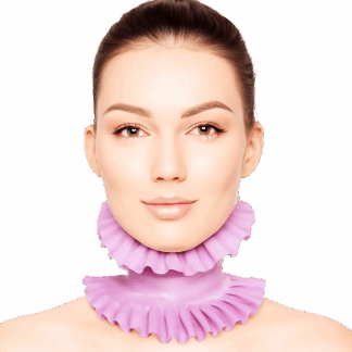 Model wearing lilac latex collar with decorative frills – handmade latex accessory UK
