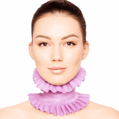 Model wearing lilac latex collar with decorative frills – handmade latex accessory UK