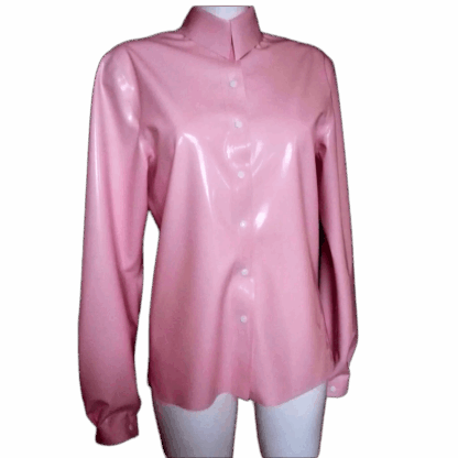 Pink latex shirt – handmade latex clothing UK, glossy fetish shirt