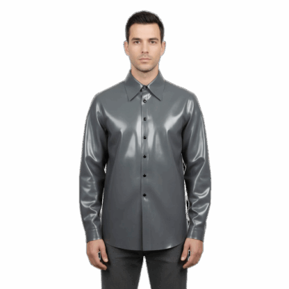 Silver latex shirt for men – stylish glossy design by Latexandlovers latex clothing