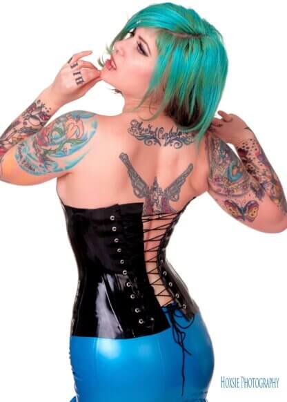 Shiny Fetish Corset with Ruffle Mini Skirt-Latex Mischievous Temptress - Image 4