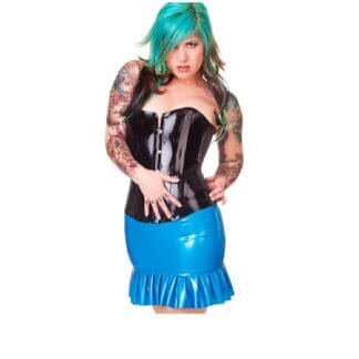 Shiny Fetish Corset with Ruffle Mini Skirt