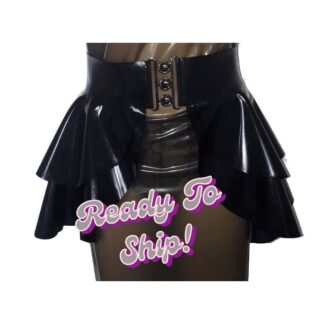 Latexandlovers Latex Double Peplum Skirt - Black High Waist Ruffle Belted Design by Latexandlovers