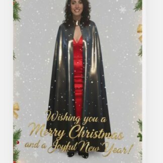 christmas card woman wearing black cape for celebrations